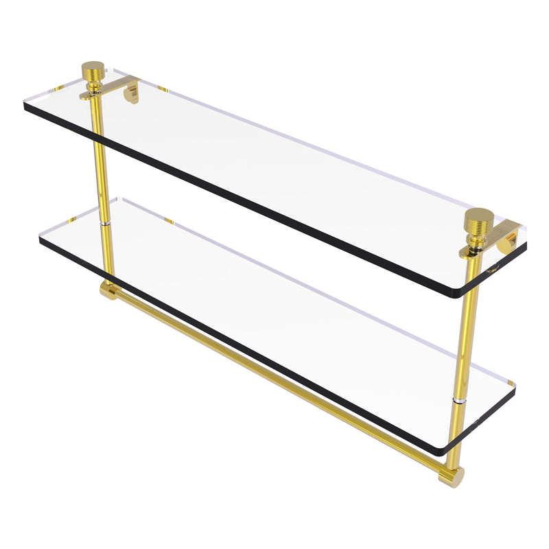 Foxtrot Collection Two Tiered Glass Shelf with Integrated Towel Bar