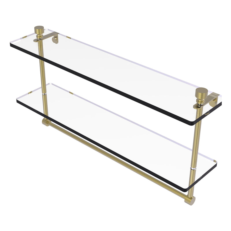 Foxtrot Collection Two Tiered Glass Shelf with Integrated Towel Bar