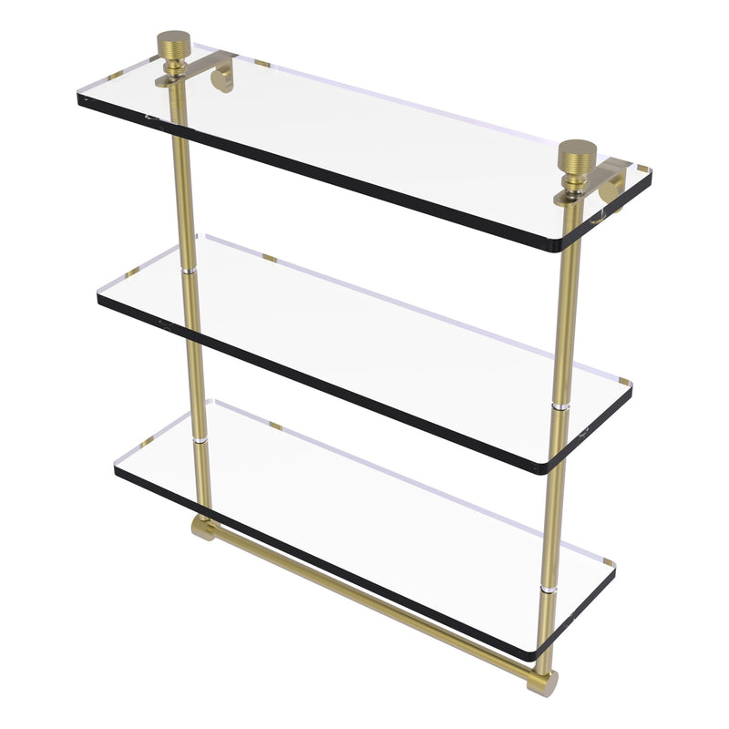 Foxtrot Collection Triple Tiered Glass Shelf with Integrated Towel Bar