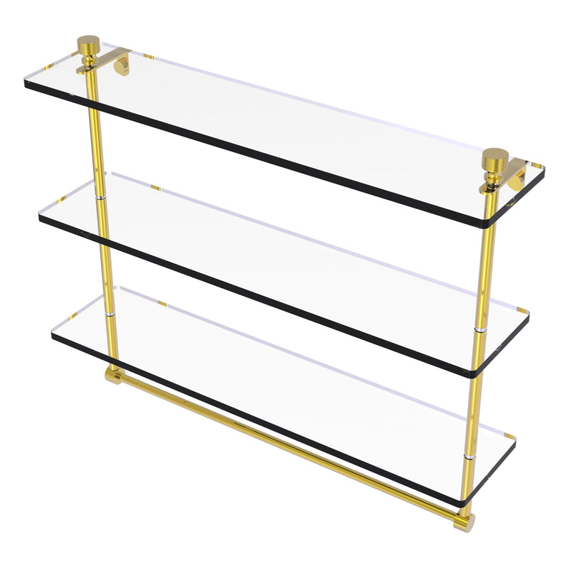 Foxtrot Collection Triple Tiered Glass Shelf with Integrated Towel Bar