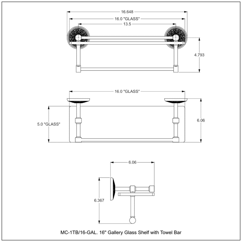 Monte Carlo Collection Gallery Rail Glass Shelf with Towel Bar