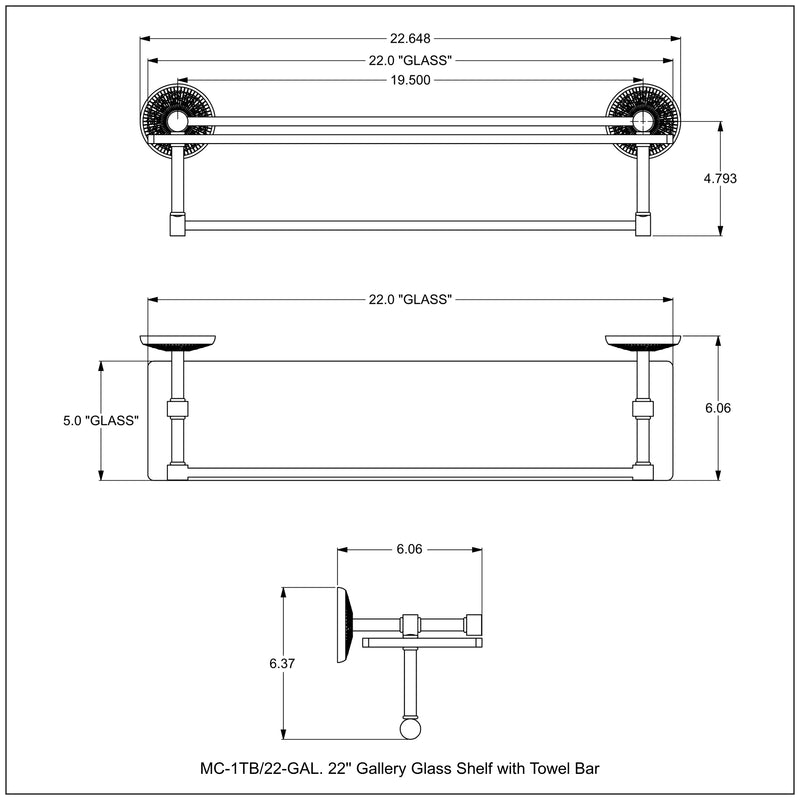 Monte Carlo Collection Gallery Rail Glass Shelf with Towel Bar