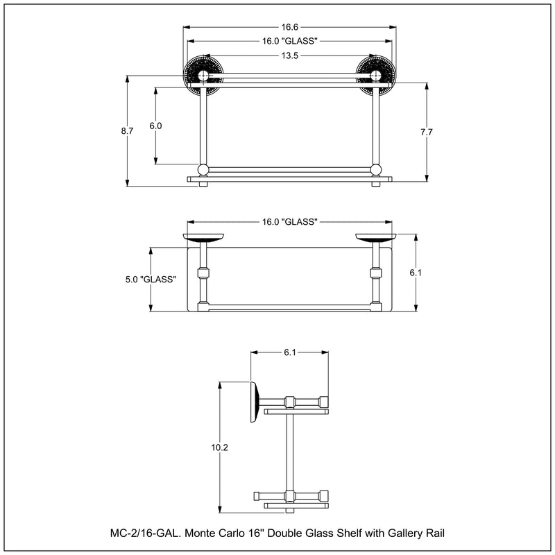 Monte Carlo Collection Double Glass Shelf with Gallery Rail