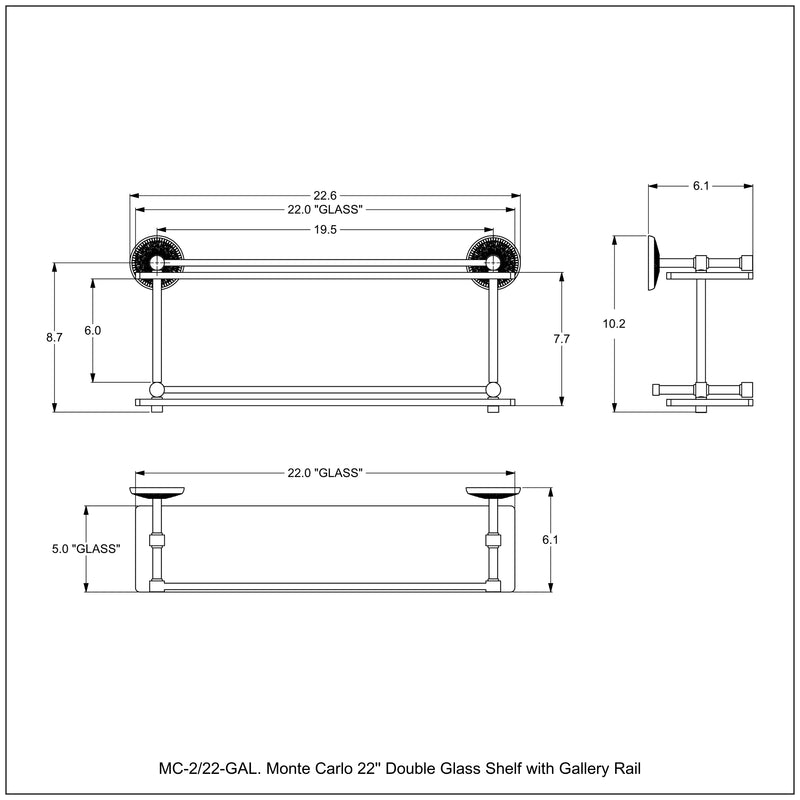 Monte Carlo Collection Double Glass Shelf with Gallery Rail