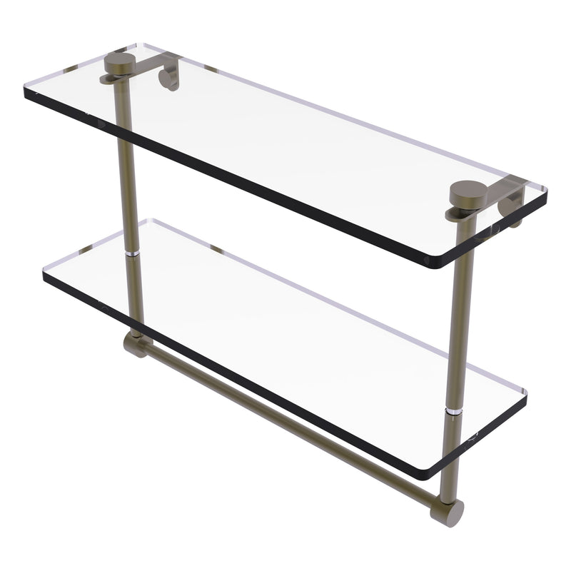 Two Tiered Glass Shelf with Integrated Towel Bar