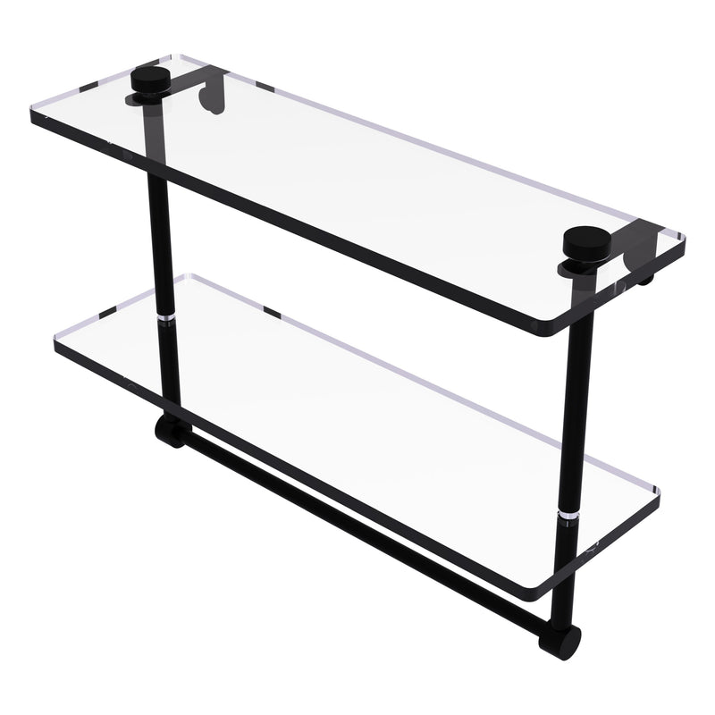 Two Tiered Glass Shelf with Integrated Towel Bar