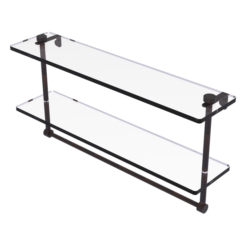 Two Tiered Glass Shelf with Integrated Towel Bar