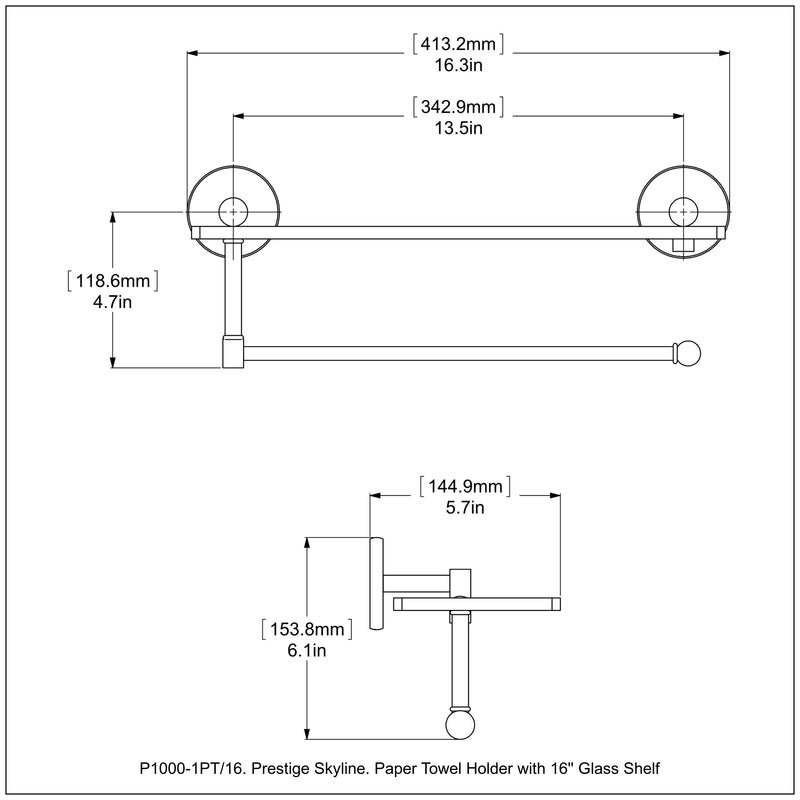 Prestige Skyline Collection Paper Towel Holder with Glass Shelf