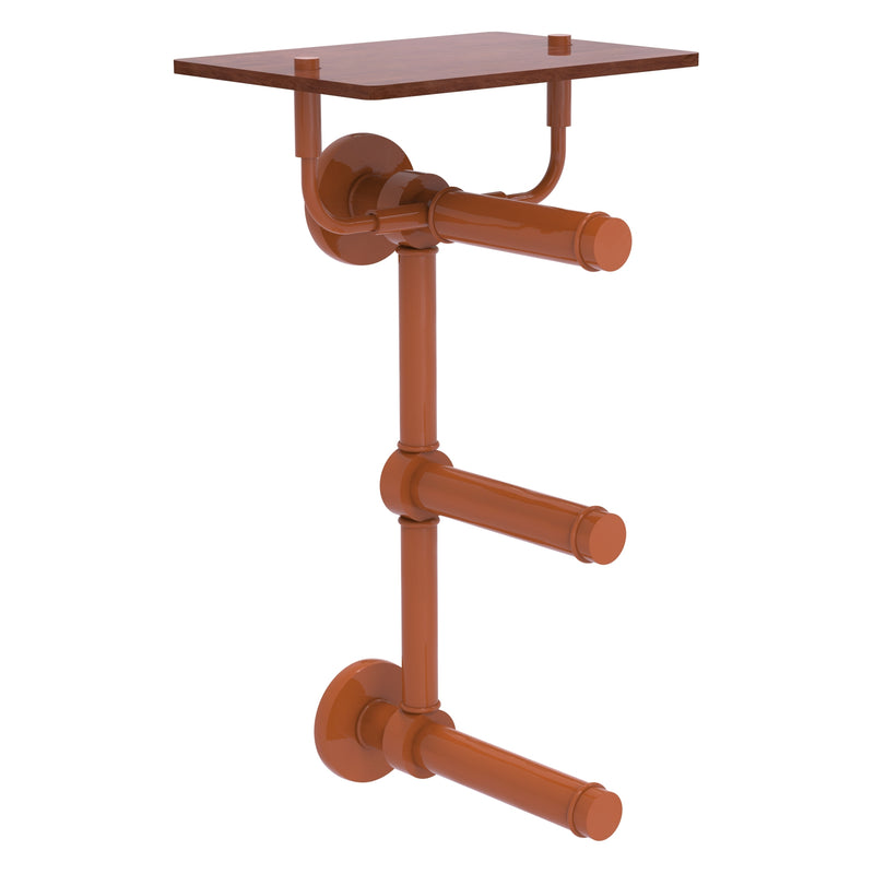 Prestige Skyline Collection 3 Roll Toilet Paper Holder with Wood Shelf