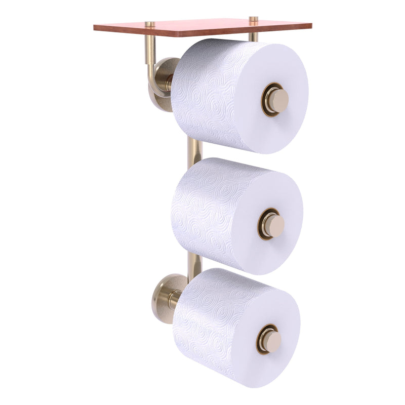 Prestige Skyline Collection 3 Roll Toilet Paper Holder with Wood Shelf