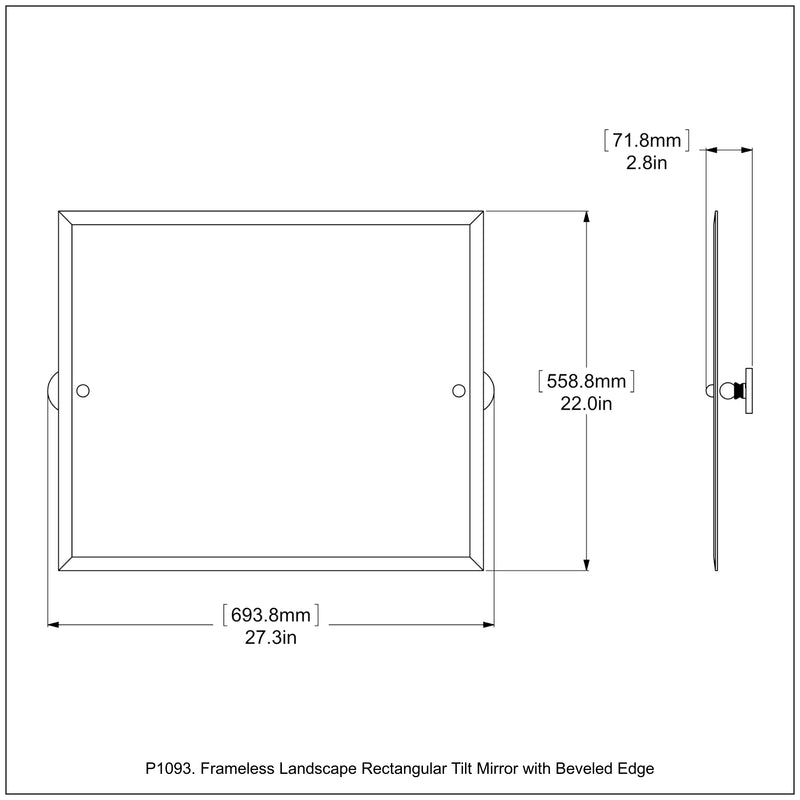 Frameless Landscape Rectangular Tilt Mirror with Beveled Edge