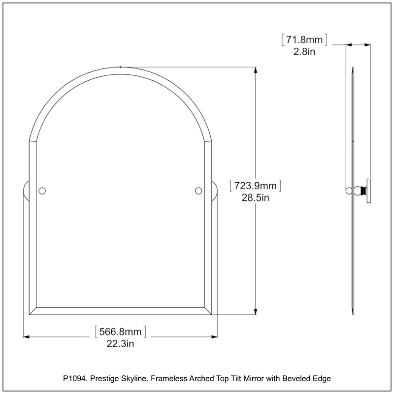 Frameless Arched Top Tilt Mirror with Beveled Edge