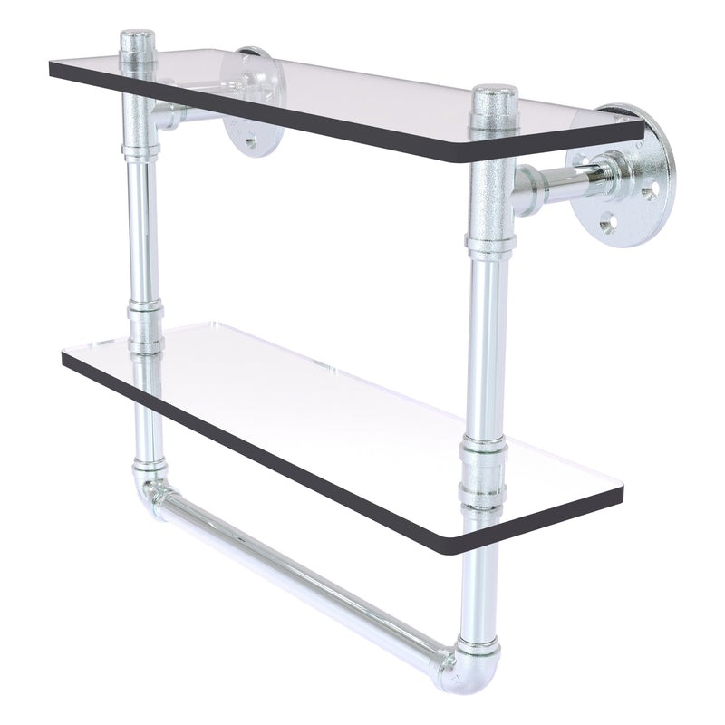 Pipeline Collection Double Glass Shelf with Towel Bar