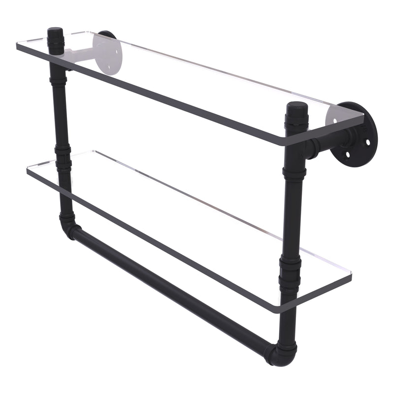 Pipeline Collection Double Glass Shelf with Towel Bar