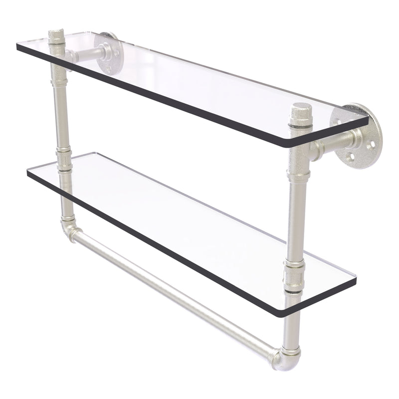 Pipeline Collection Double Glass Shelf with Towel Bar