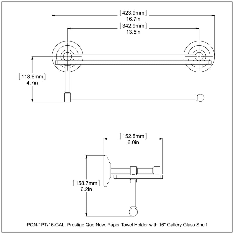 Prestige Que New Paper Towel Holder with Gallery Glass Shelf