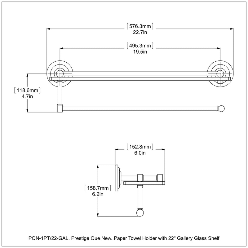 Prestige Que New Paper Towel Holder with Gallery Glass Shelf