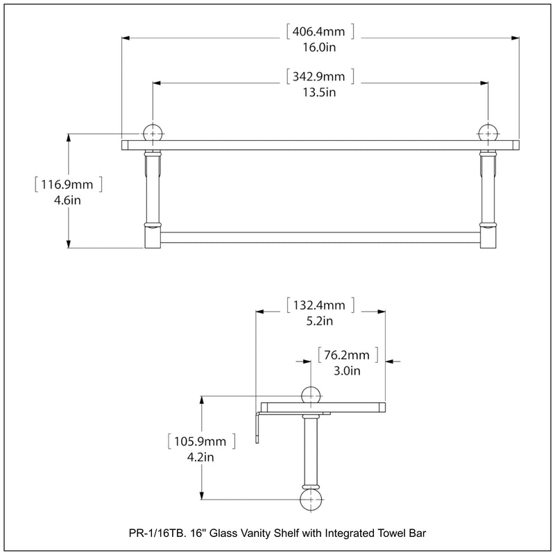 Prestige Regal Collection Glass Vanity Shelf with Integrated Towel Bar