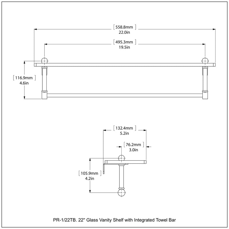 Prestige Regal Collection Glass Vanity Shelf with Integrated Towel Bar