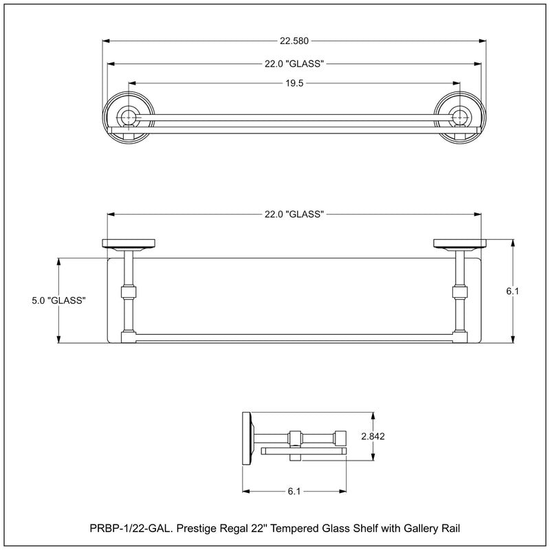 Prestige Regal Collection Glass Shelf with Gallery Rail