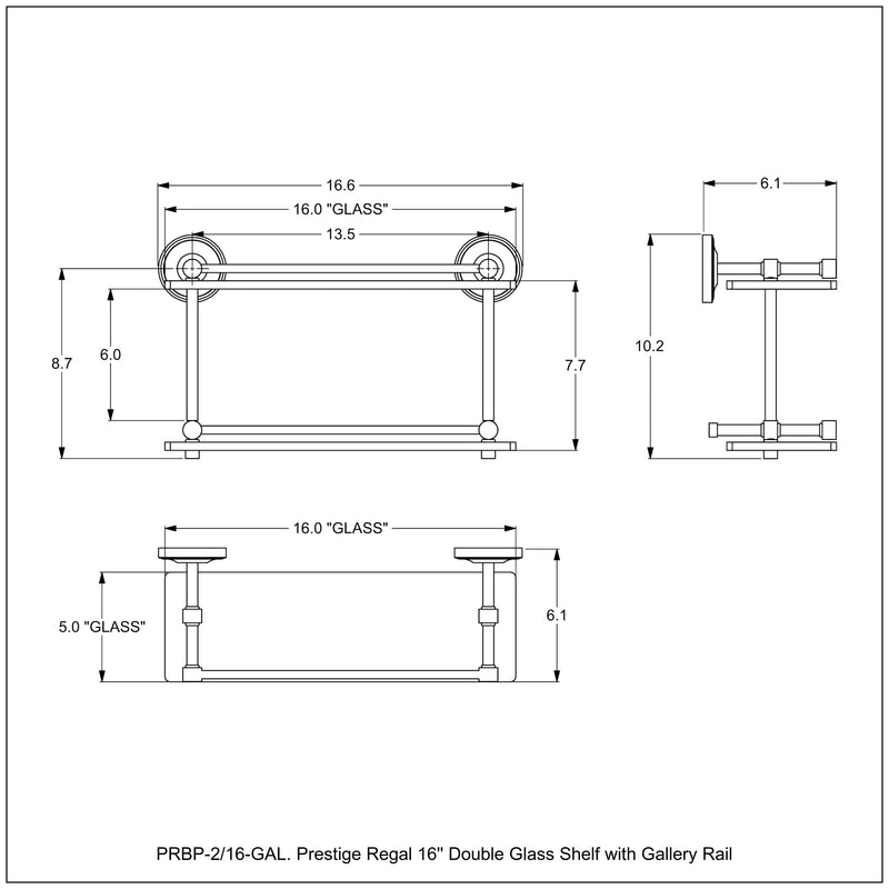 Prestige Regal Collection Double Glass Shelf with Gallery Rail