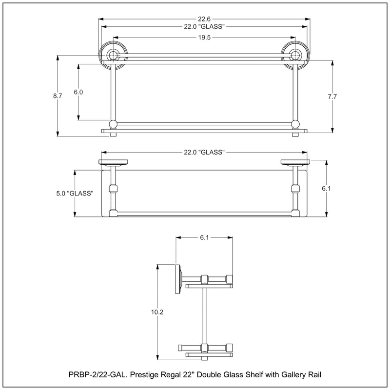 Prestige Regal Collection Double Glass Shelf with Gallery Rail