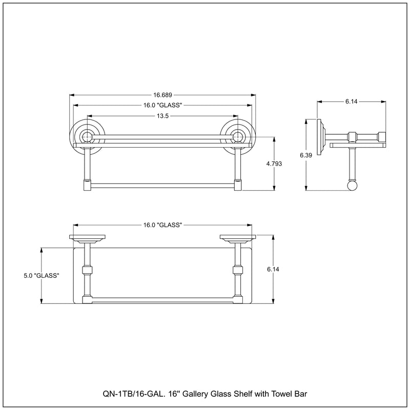 Que New Collection Gallery Rail Glass Shelf with Towel Bar