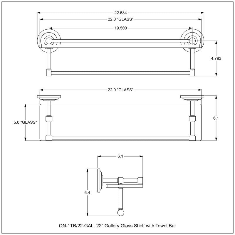 Que New Collection Gallery Rail Glass Shelf with Towel Bar