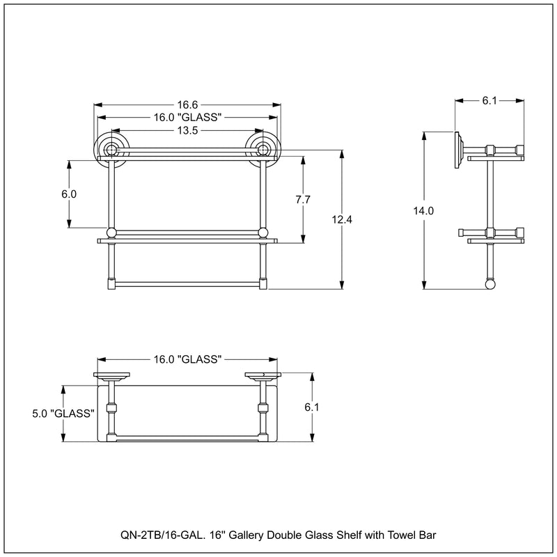 Que New Collection Gallery Rail Double Glass Shelf with Towel Bar