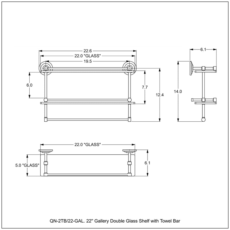 Que New Collection Gallery Rail Double Glass Shelf with Towel Bar