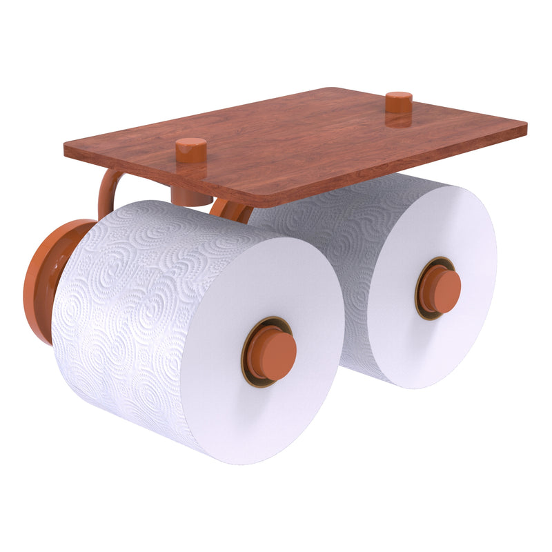 Que New Collection 2 Roll Toilet Paper Holder with Wood Shelf