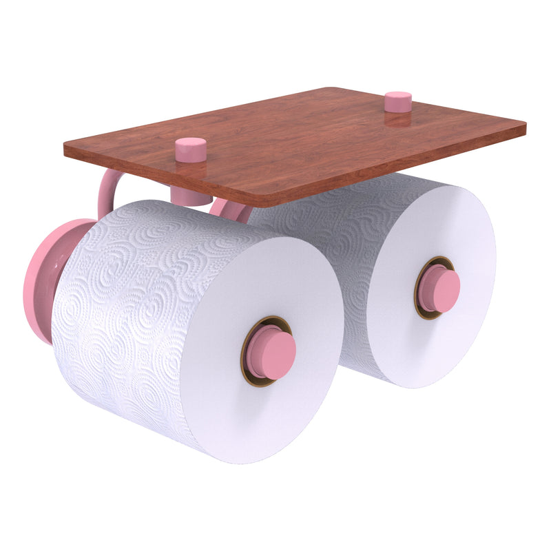 Que New Collection 2 Roll Toilet Paper Holder with Wood Shelf