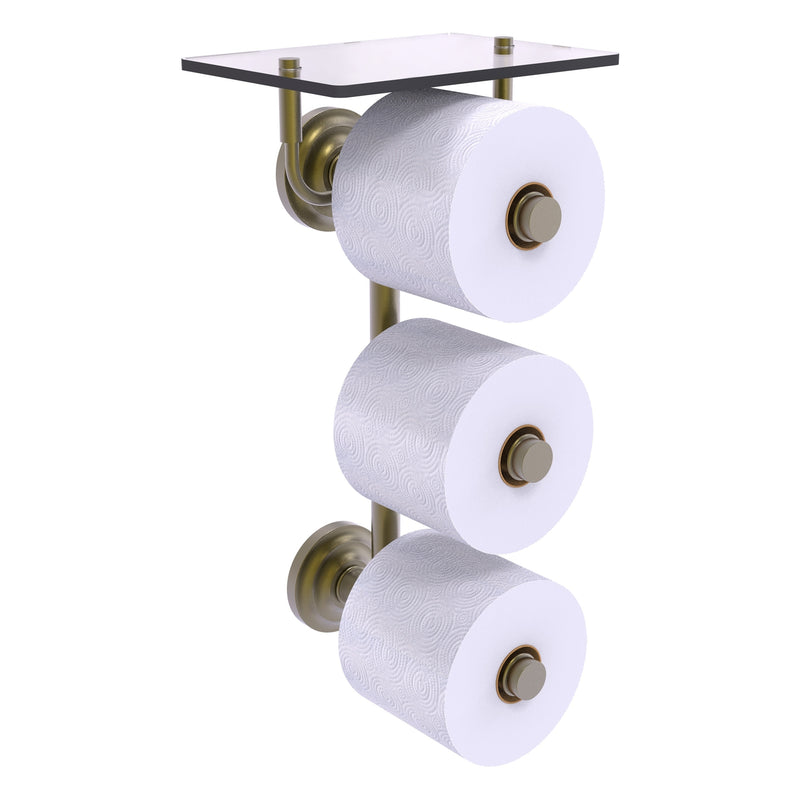 Que New Collection 3 Roll Toilet Paper Holder with Glass Shelf