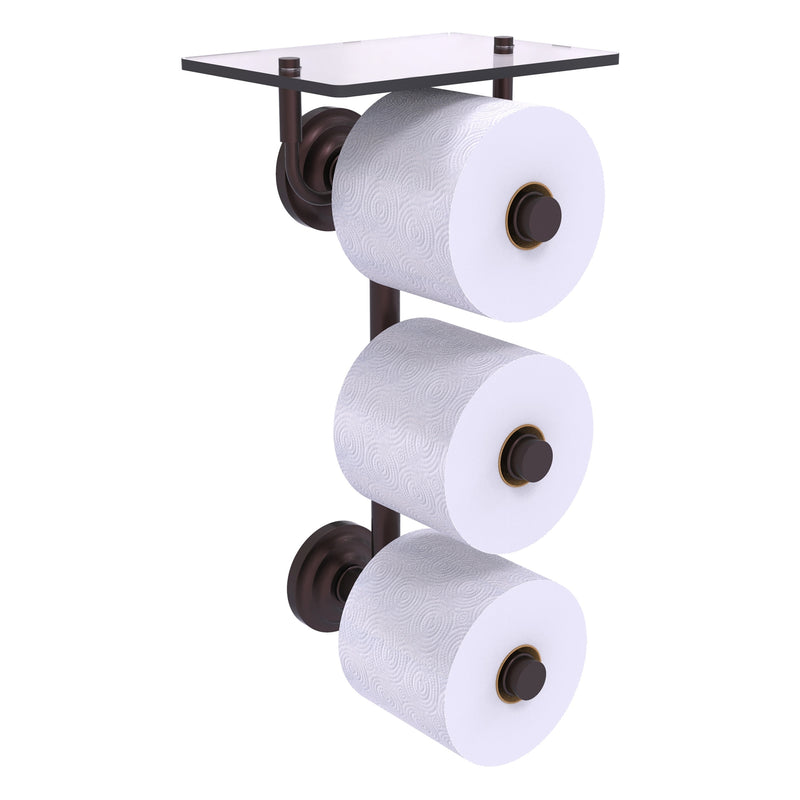 Que New Collection 3 Roll Toilet Paper Holder with Glass Shelf