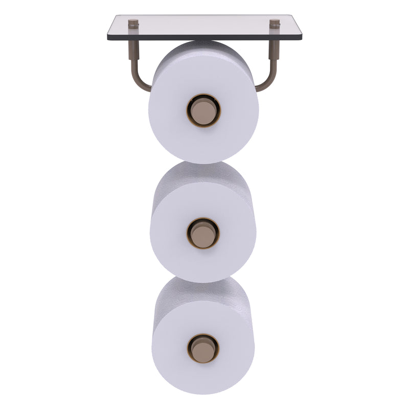 Que New Collection 3 Roll Toilet Paper Holder with Glass Shelf