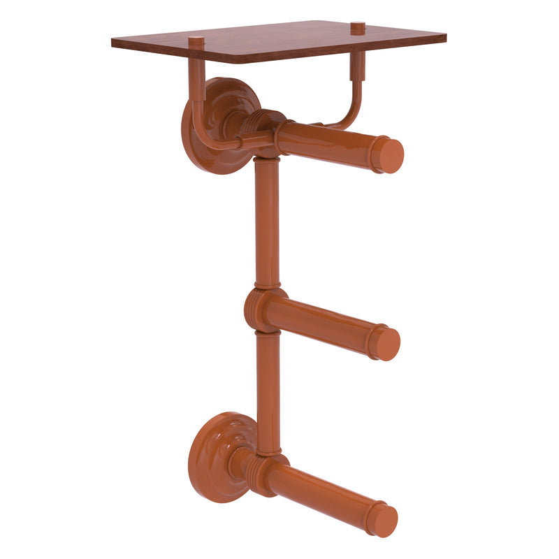 Que New Collection 3 Roll Toilet Paper Holder with Wood Shelf