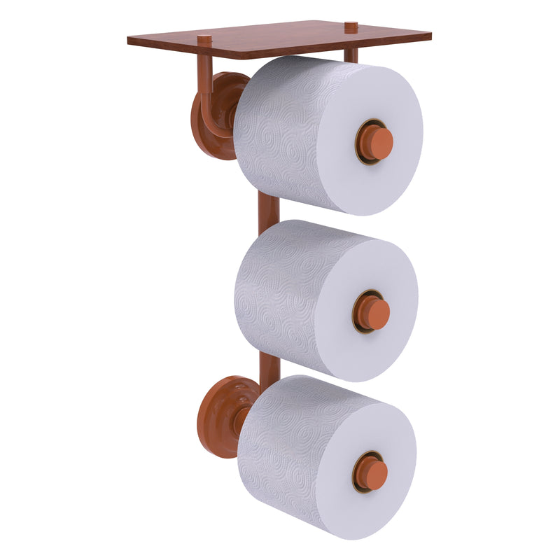 Que New Collection 3 Roll Toilet Paper Holder with Wood Shelf