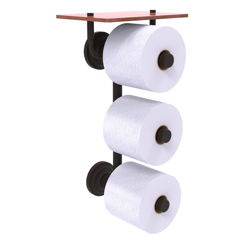 Que New Collection 3 Roll Toilet Paper Holder with Wood Shelf