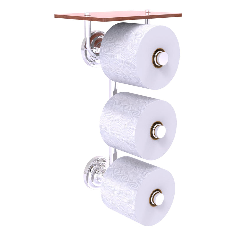 Que New Collection 3 Roll Toilet Paper Holder with Wood Shelf