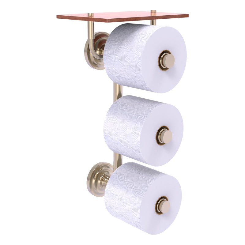 Que New Collection 3 Roll Toilet Paper Holder with Wood Shelf