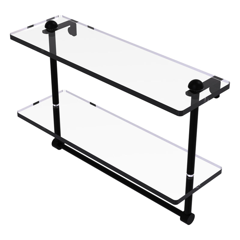 Two Tiered Glass Shelf with Integrated Towel Bar