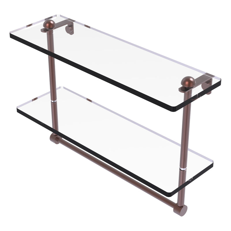 Two Tiered Glass Shelf with Integrated Towel Bar