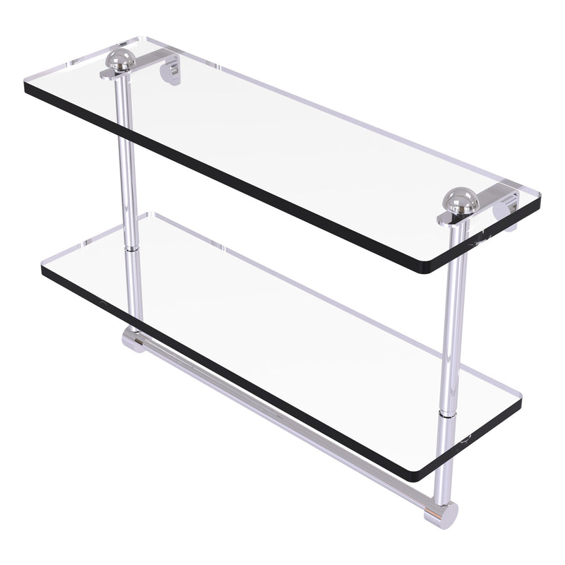 Two Tiered Glass Shelf with Integrated Towel Bar