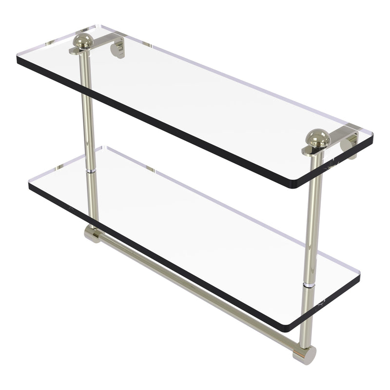 Two Tiered Glass Shelf with Integrated Towel Bar