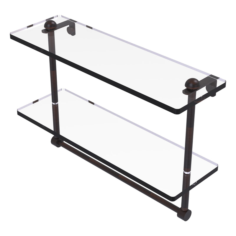 Two Tiered Glass Shelf with Integrated Towel Bar