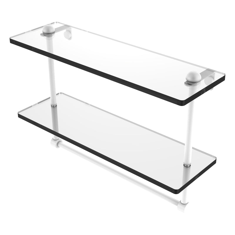 Two Tiered Glass Shelf with Integrated Towel Bar