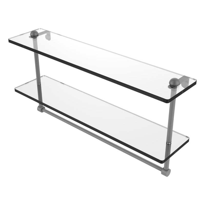 Two Tiered Glass Shelf with Integrated Towel Bar