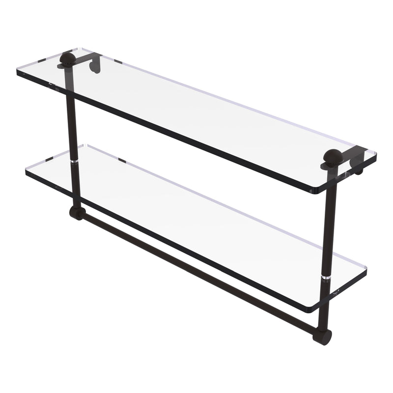 Two Tiered Glass Shelf with Integrated Towel Bar