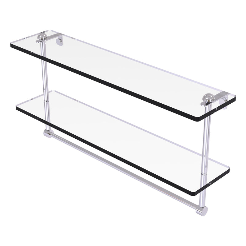 Two Tiered Glass Shelf with Integrated Towel Bar