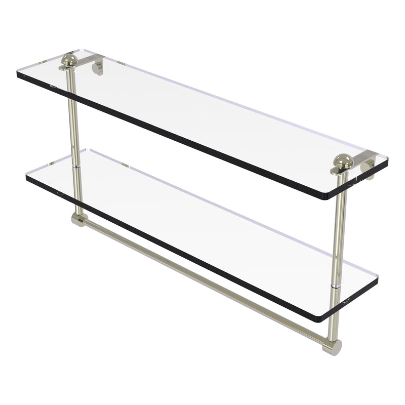 Two Tiered Glass Shelf with Integrated Towel Bar